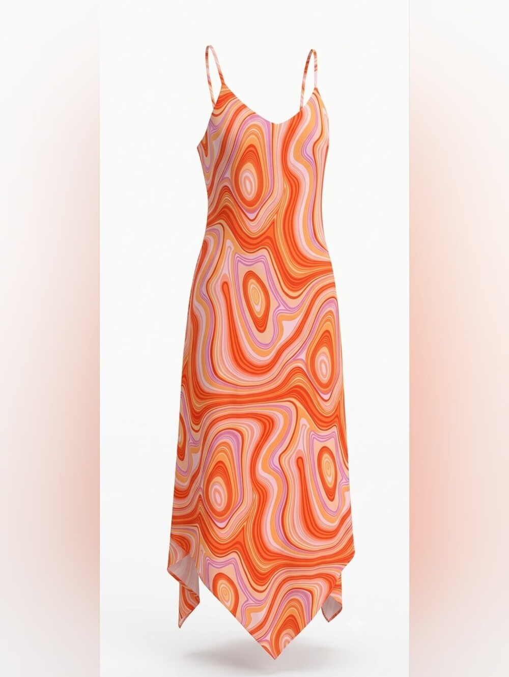 Vtg Y2K JBX Exclusive Orange Pink Swirl Handkerchief Hem Cami Dress S